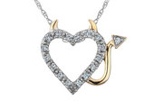 Devil Heart Pendant Necklace with Diamond Accent in Sterling Silver with Yellow Gold with Chain